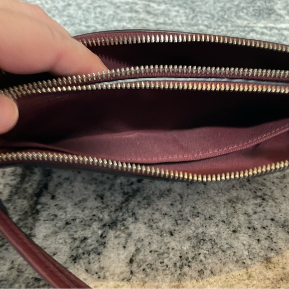 Coach Double Zippered Wallet Wristlet. Burgundy pebbled leather. - Picture 5 of 9